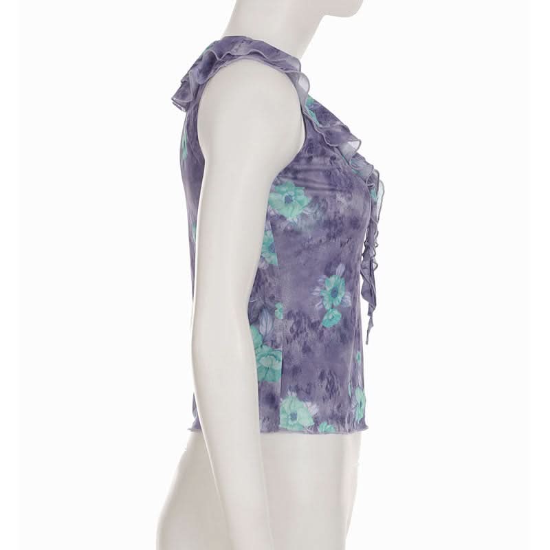 Autumn Bloom Ruffle V-Neck Top - Chic Floral Blouse for Effortless Fall Style