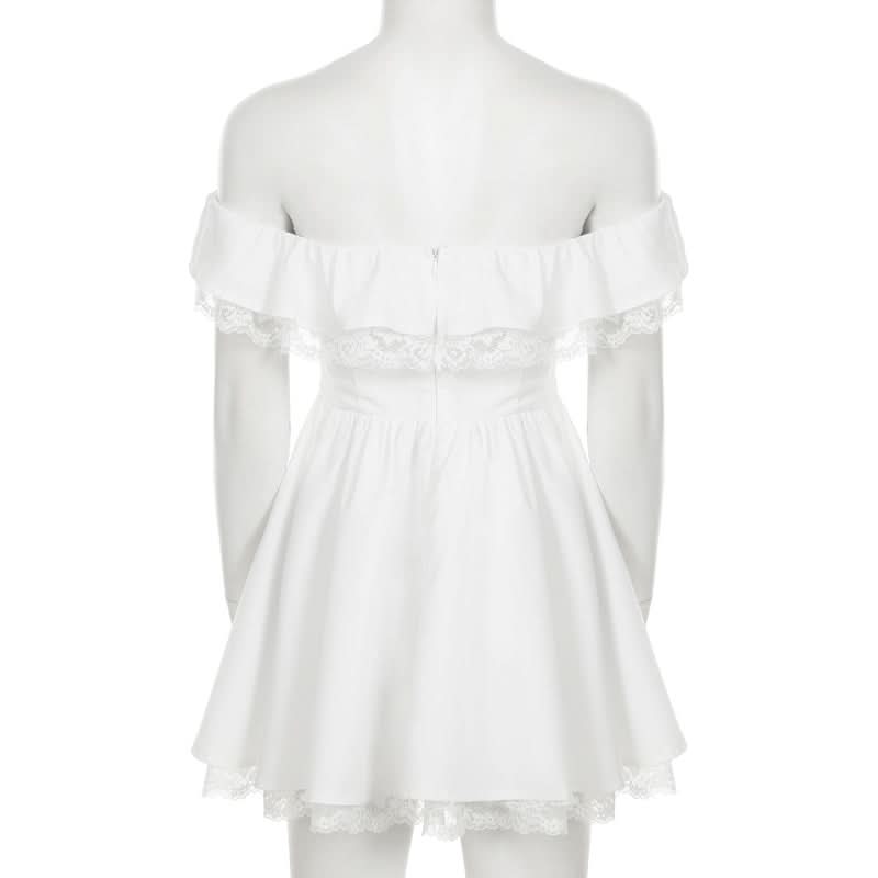 Autumn Romance: Chic Off-Shoulder Bow Mini Dress with Delicate Lace Hem