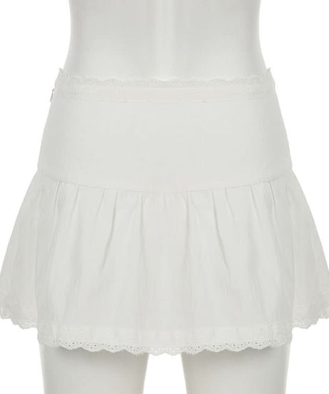 Effortless White Eyelet Mini Skirt - Scalloped Hem & Tie Waist for Resort & Transitional Style