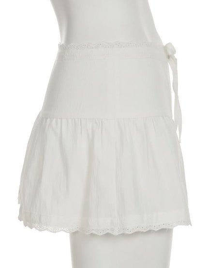 Effortless White Eyelet Mini Skirt - Scalloped Hem & Tie Waist for Resort & Transitional Style
