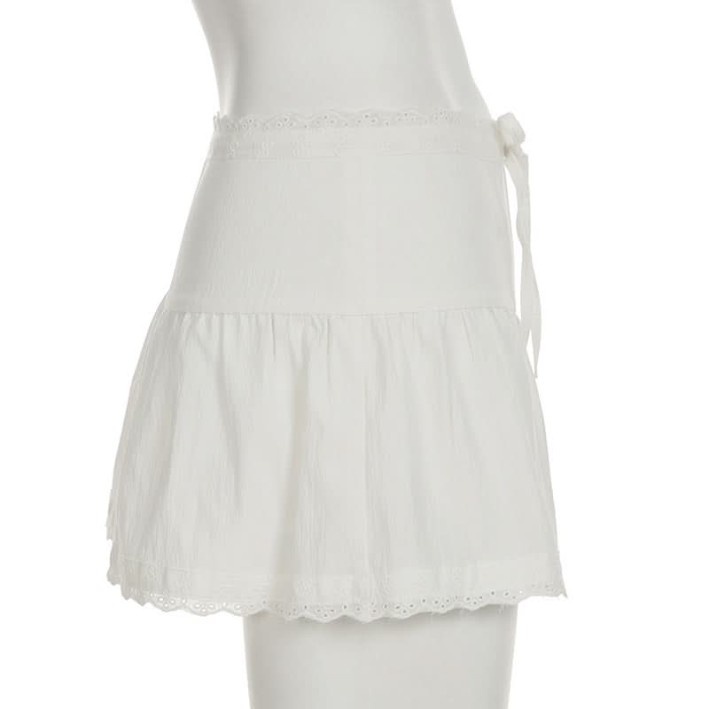 Effortless White Eyelet Mini Skirt - Scalloped Hem & Tie Waist for Resort & Transitional Style