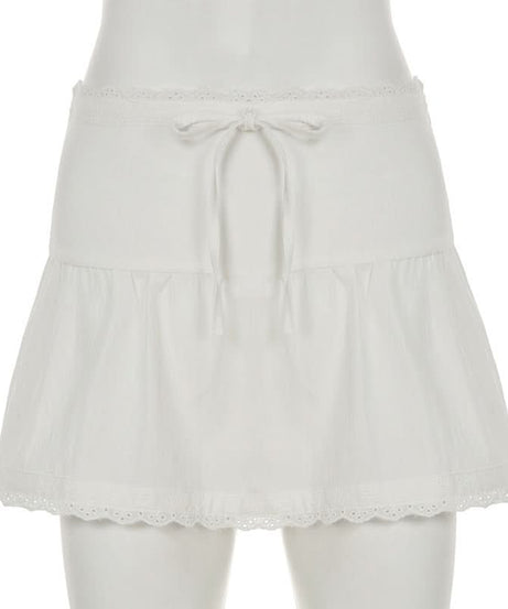 Effortless White Eyelet Mini Skirt - Scalloped Hem & Tie Waist for Resort & Transitional Style