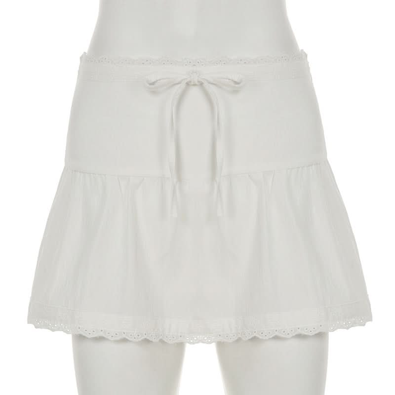 Effortless White Eyelet Mini Skirt - Scalloped Hem & Tie Waist for Resort & Transitional Style