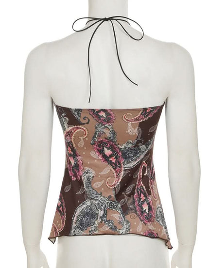 Women's Boho Paisley Halter Top | Beaded Keyhole & Flowy Hem for Effortless Fall Style