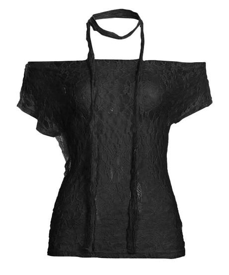 Romantic Lace Off-Shoulder Halter Top - Chic Fall Style & Beyond