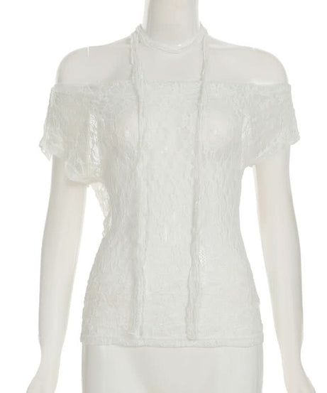 Romantic Lace Off-Shoulder Halter Top - Chic Fall Style & Beyond