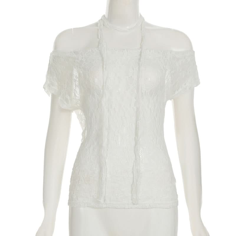 Romantic Lace Off-Shoulder Halter Top - Chic Fall Style & Beyond