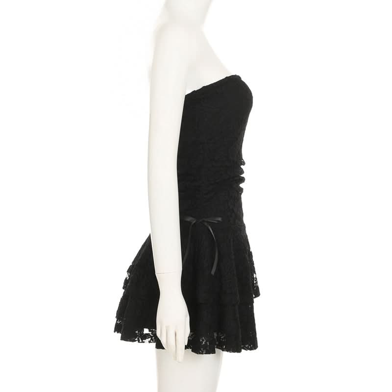 Alluring Black Lace Strapless Mini Dress - Perfect for Fall, Holiday Parties & New Year's Eve