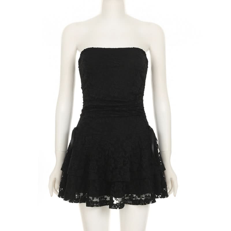 Alluring Black Lace Strapless Mini Dress - Perfect for Fall, Holiday Parties & New Year's Eve