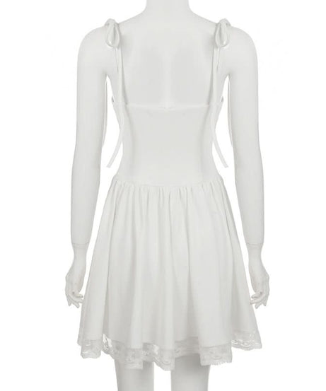 Effortlessly Chic White Lace Mini Dress with Tie Straps - Your Romantic Fall Getaway & Date Night Essential
