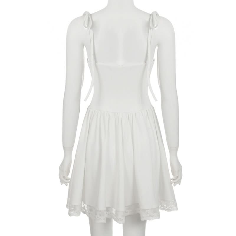 Effortlessly Chic White Lace Mini Dress with Tie Straps - Your Romantic Fall Getaway & Date Night Essential