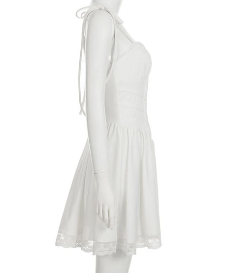 Effortlessly Chic White Lace Mini Dress with Tie Straps - Your Romantic Fall Getaway & Date Night Essential