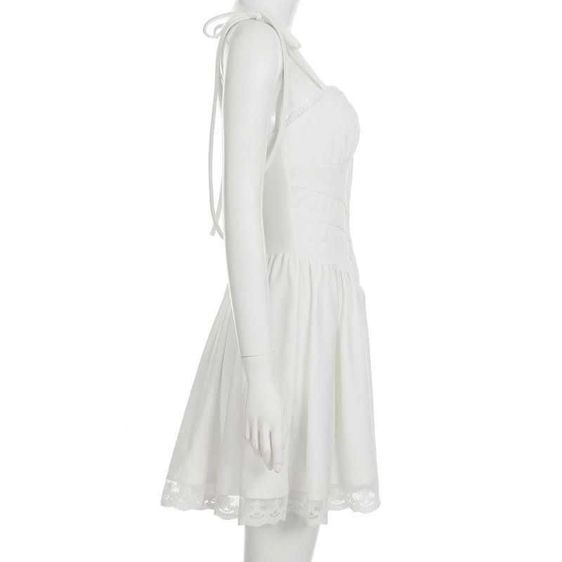 Effortlessly Chic White Lace Mini Dress with Tie Straps - Your Romantic Fall Getaway & Date Night Essential