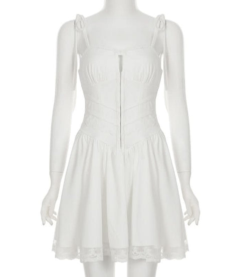 Effortlessly Chic White Lace Mini Dress with Tie Straps - Your Romantic Fall Getaway & Date Night Essential