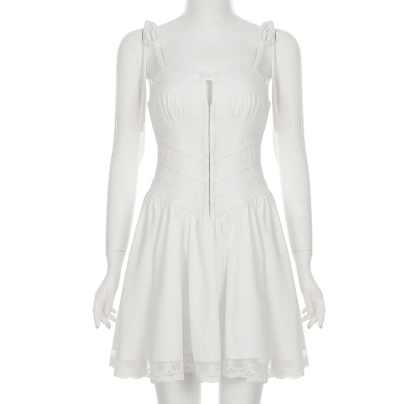 Effortlessly Chic White Lace Mini Dress with Tie Straps - Your Romantic Fall Getaway & Date Night Essential