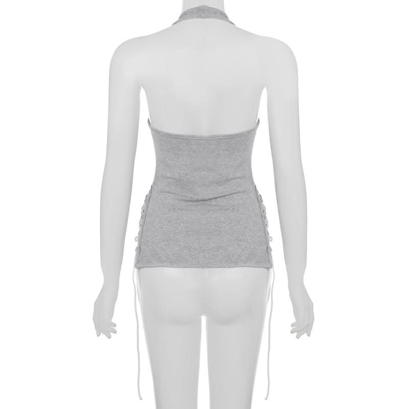 Effortless Chic: Women's Ribbed Halter Drawstring Cami – Your Fall Layering Essential