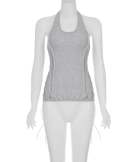 Effortless Chic: Women's Ribbed Halter Drawstring Cami – Your Fall Layering Essential