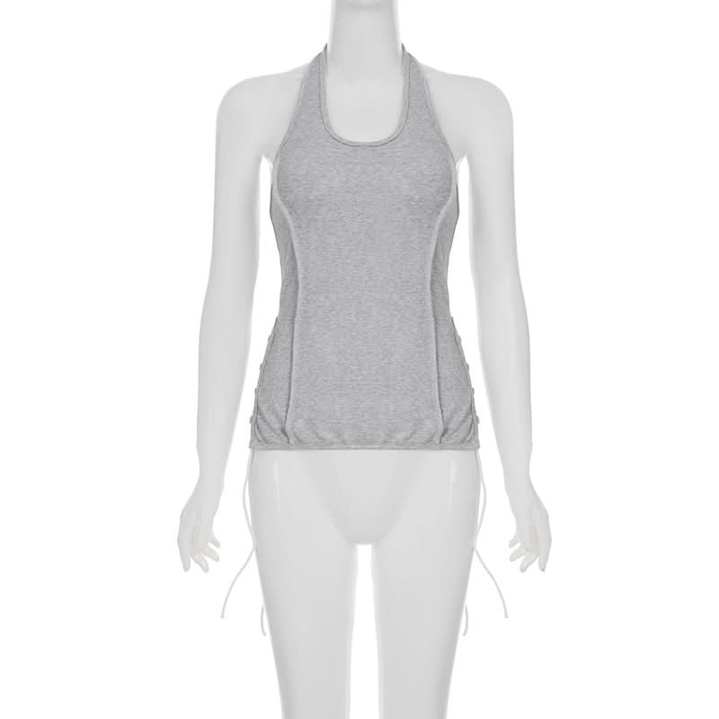 Effortless Chic: Women's Ribbed Halter Drawstring Cami – Your Fall Layering Essential