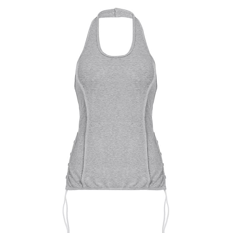 Effortless Chic: Women's Ribbed Halter Drawstring Cami – Your Fall Layering Essential