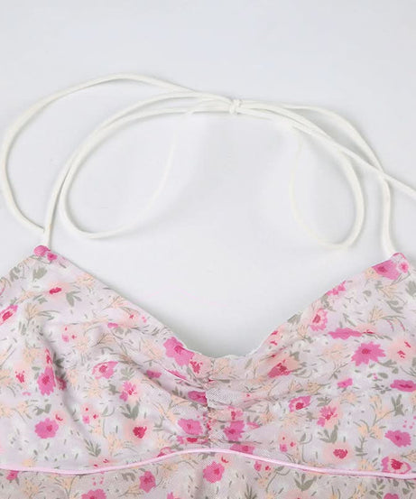 Dreamy Pink Floral Halter Peplum Top - Sweet Lace Trim & Vacation Ready Style