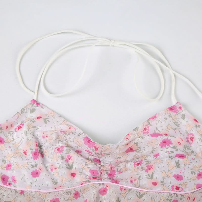 Dreamy Pink Floral Halter Peplum Top - Sweet Lace Trim & Vacation Ready Style
