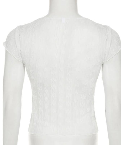 Romantic White Lace Tie-Front Top | Cap Sleeve V-Neck Blouse for Fall