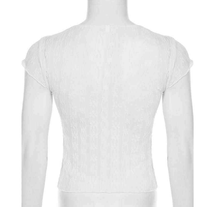 Romantic White Lace Tie-Front Top | Cap Sleeve V-Neck Blouse for Fall