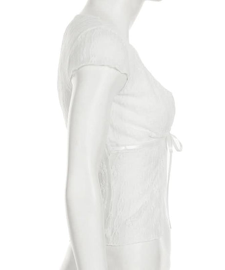 Romantic White Lace Tie-Front Top | Cap Sleeve V-Neck Blouse for Fall