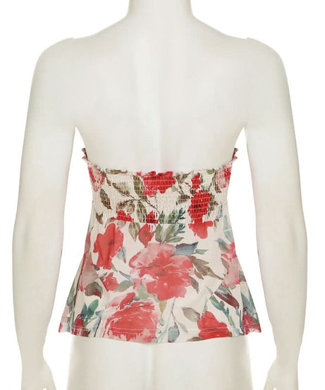 Vibrant Floral Ruched Tube Top - Chic Vacation & Resort Wear for Women