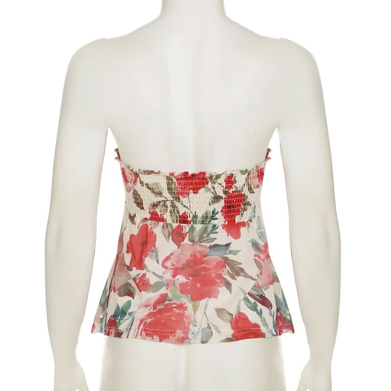 Vibrant Floral Ruched Tube Top - Chic Vacation & Resort Wear for Women