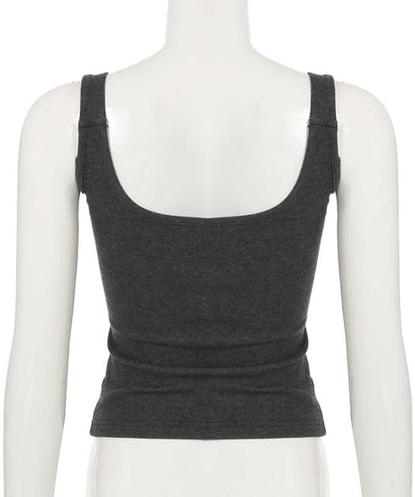 Gothic Wing & Cross Buckle Ribbed Tank Top - Edgy Fall & Halloween Style