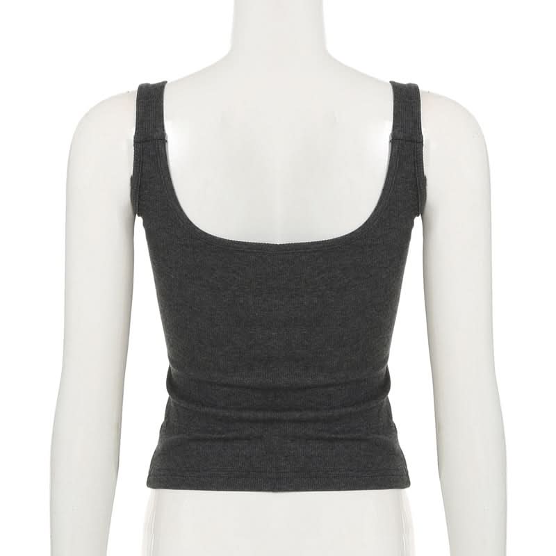 Gothic Wing & Cross Buckle Ribbed Tank Top - Edgy Fall & Halloween Style