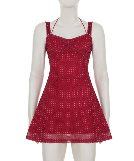 Chic Red Polka Dot Halter Mini Dress - Your Perfect Fall Party & Date Night Pick