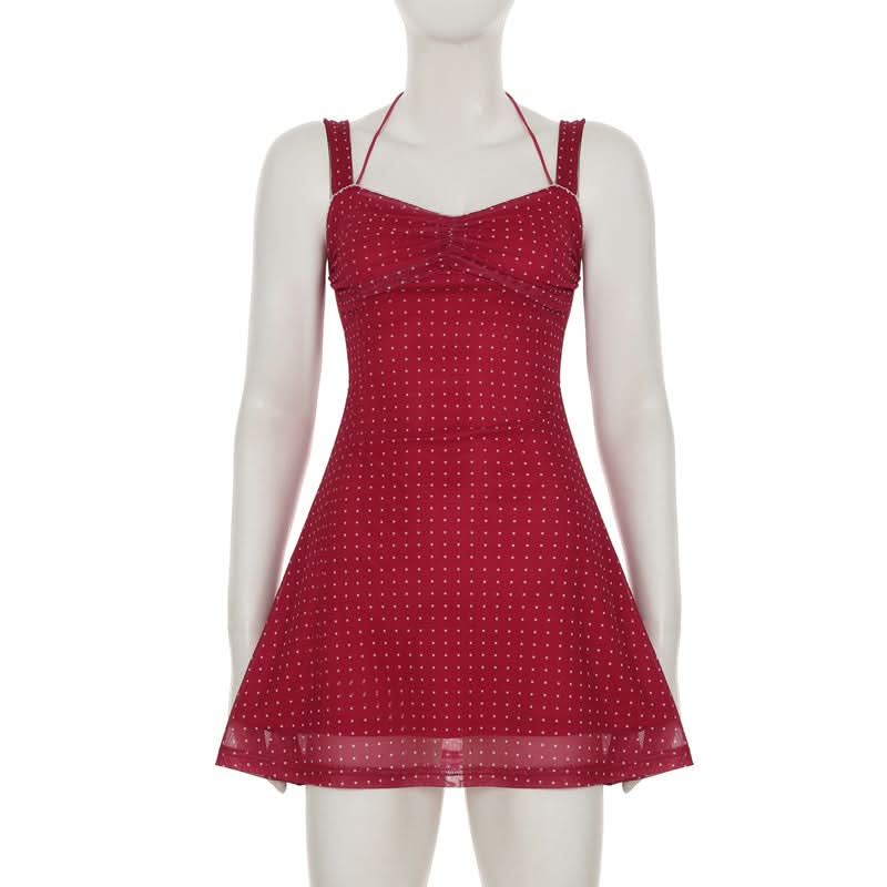 Chic Red Polka Dot Halter Mini Dress - Your Perfect Fall Party & Date Night Pick