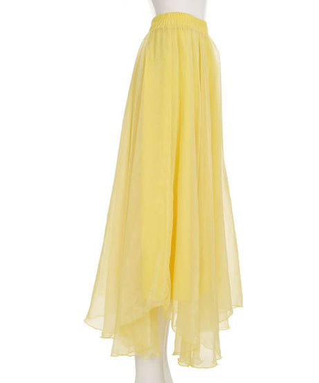 Golden Hour Glow: Effortless Yellow Chiffon Ruffle Midi Skirt – Your Versatile Fall & Resort Staple