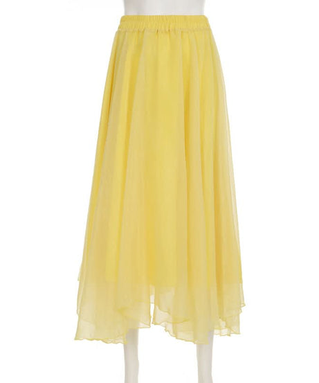 Golden Hour Glow: Effortless Yellow Chiffon Ruffle Midi Skirt – Your Versatile Fall & Resort Staple