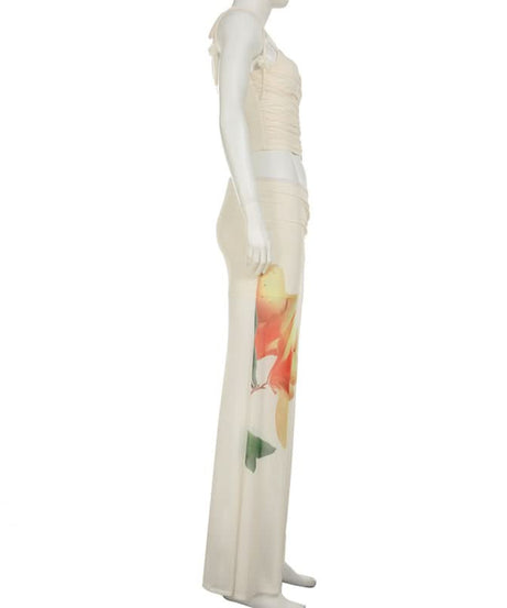 Autumn Bloom Sheer Maxi Skirt - Ruched Waist & Flowy Elegance