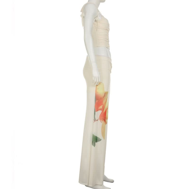 Autumn Bloom Sheer Maxi Skirt - Ruched Waist & Flowy Elegance
