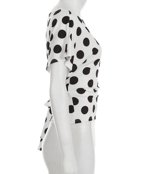 Retro Chic Polka Dot Off-Shoulder Wrap Top - Flattering Tie-Waist Blouse for Fall & Beyond