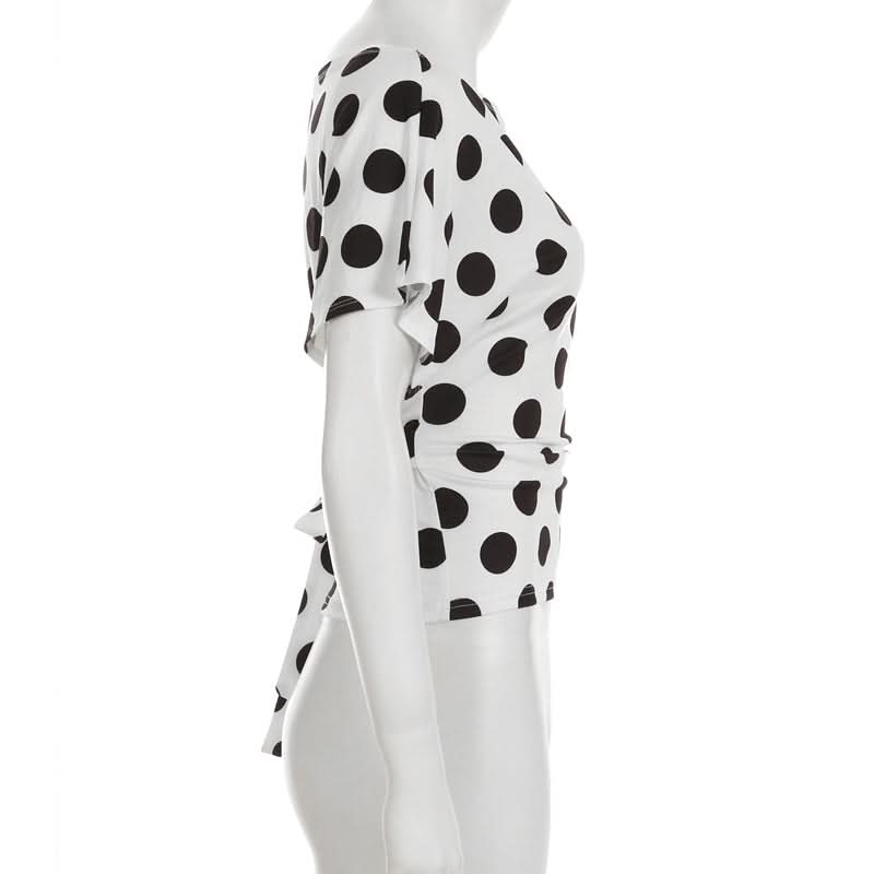Retro Chic Polka Dot Off-Shoulder Wrap Top - Flattering Tie-Waist Blouse for Fall & Beyond