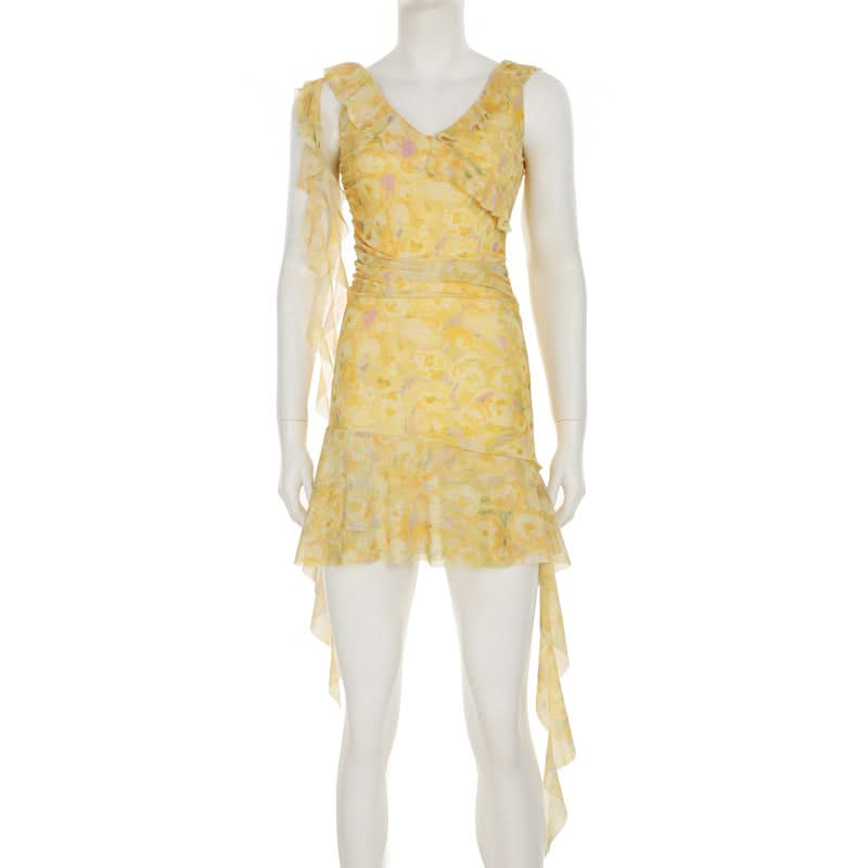 Golden Hour Bloom Ruffle Mini Dress - Effortless Chic for Fall Getaways