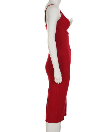 Statement Ruby Red Rose Cutout Midi Dress - Your Fall & Holiday Event Essential
