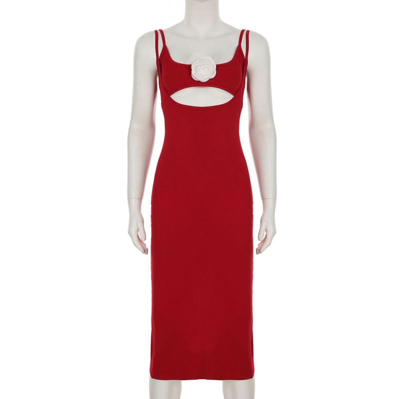 Statement Ruby Red Rose Cutout Midi Dress - Your Fall & Holiday Event Essential