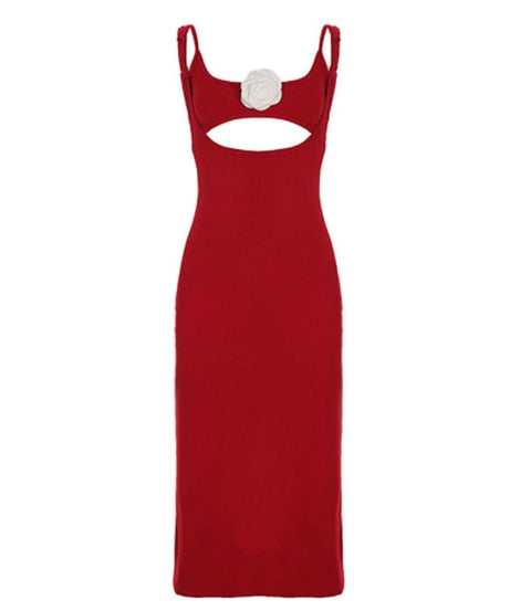 Statement Ruby Red Rose Cutout Midi Dress - Your Fall & Holiday Event Essential