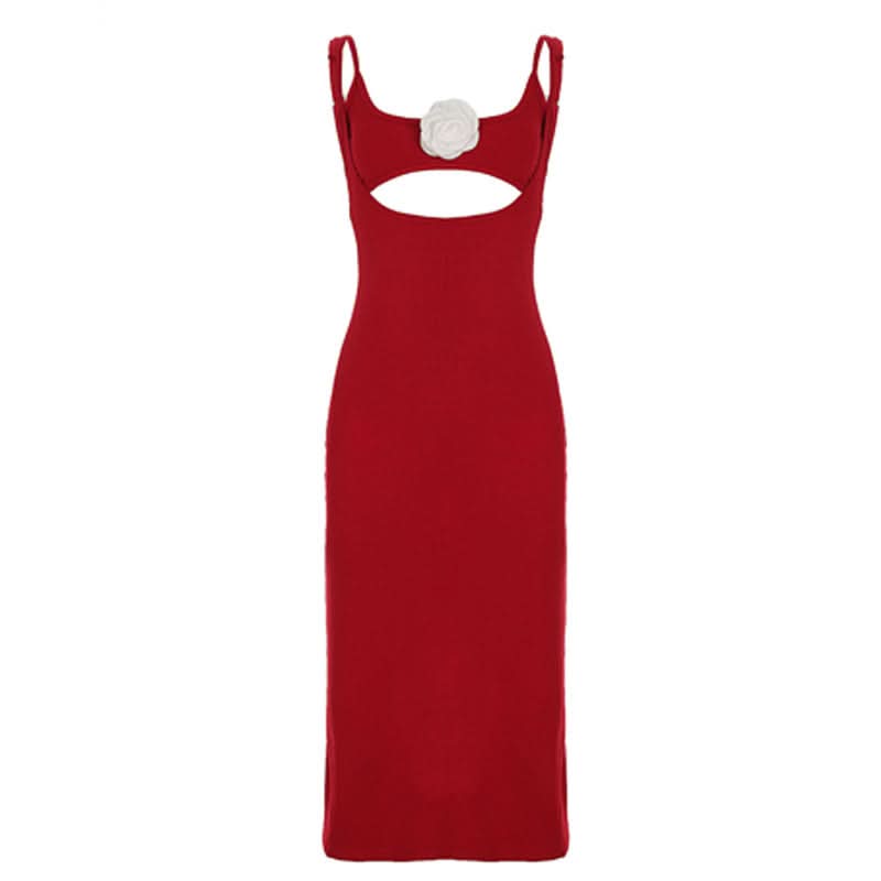 Statement Ruby Red Rose Cutout Midi Dress - Your Fall & Holiday Event Essential