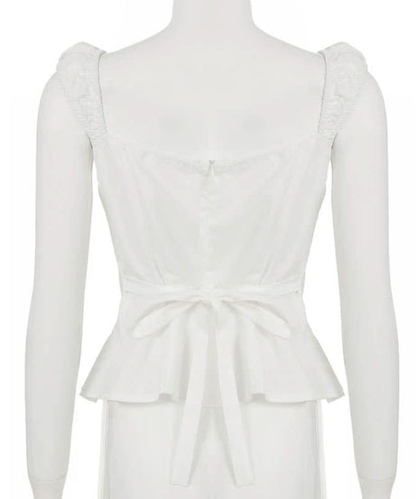 Autumn Bloom Sweetheart Peplum Blouse | Chic Puff Sleeve Tie-Front Top for Fall & Holidays
