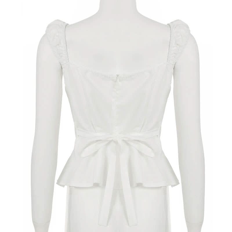 Autumn Bloom Sweetheart Peplum Blouse | Chic Puff Sleeve Tie-Front Top for Fall & Holidays