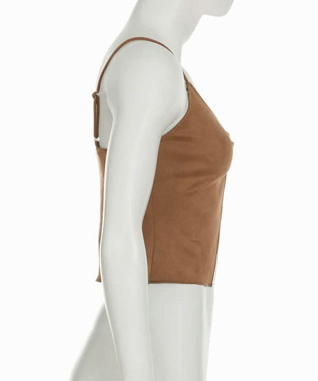 Autumn Allure: Heart Ring Cut-Out Cami Top - Chic V-Neck Slit for Fall