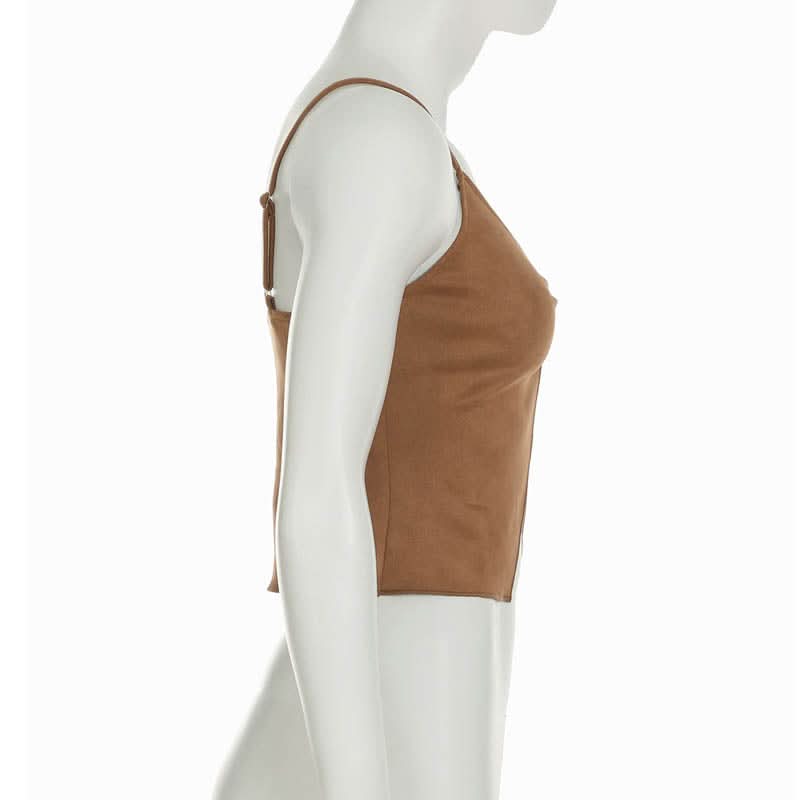 Autumn Allure: Heart Ring Cut-Out Cami Top - Chic V-Neck Slit for Fall