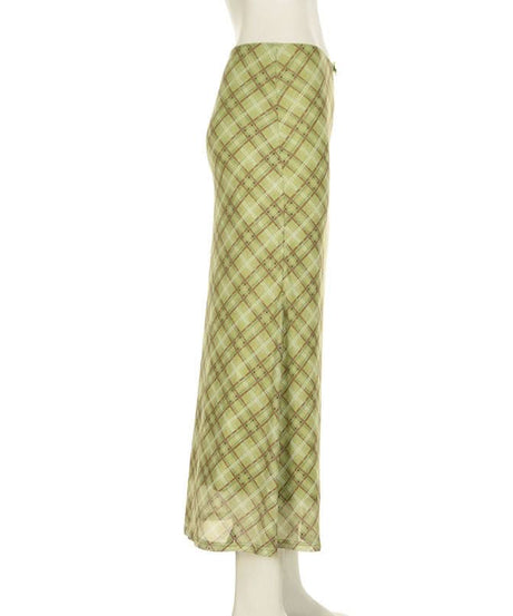 Fall Chic Sage Green Plaid Midi Skirt | Mesh & Subtle Bow Detail
